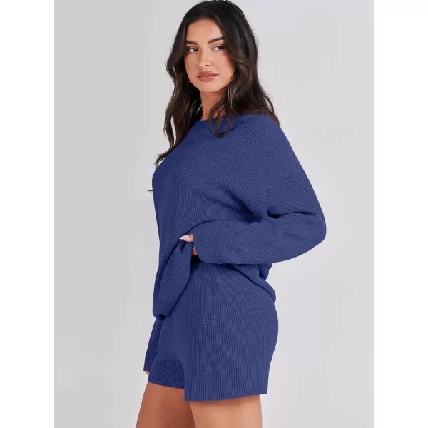 imageANRABESS 2 Piece Outfits For Women 2024 Spring Lounge Matching Loungewear Sets Oversized Sweater and Shorts SetNavy Blue