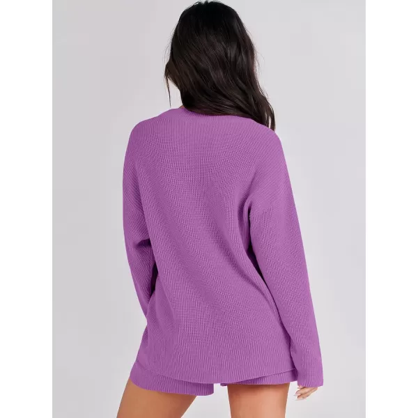 imageANRABESS 2 Piece Outfits For Women 2024 Spring Lounge Matching Loungewear Sets Oversized Sweater and Shorts SetPurple