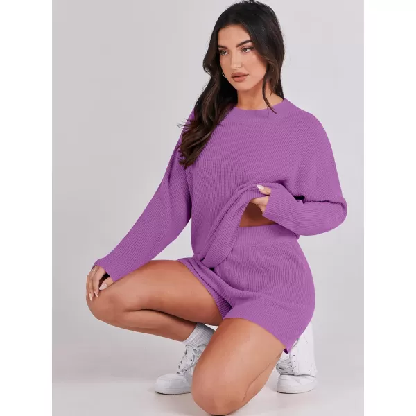 imageANRABESS 2 Piece Outfits For Women 2024 Spring Lounge Matching Loungewear Sets Oversized Sweater and Shorts SetPurple