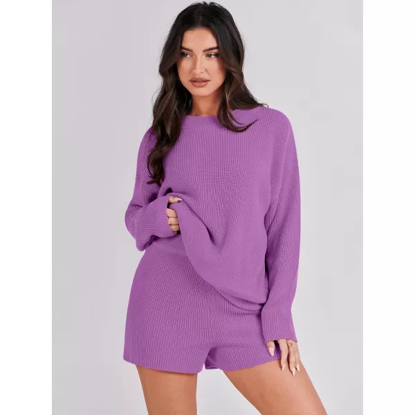 imageANRABESS 2 Piece Outfits For Women 2024 Spring Lounge Matching Loungewear Sets Oversized Sweater and Shorts SetPurple