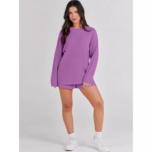 imageANRABESS 2 Piece Outfits For Women 2024 Spring Lounge Matching Loungewear Sets Oversized Sweater and Shorts SetPurple