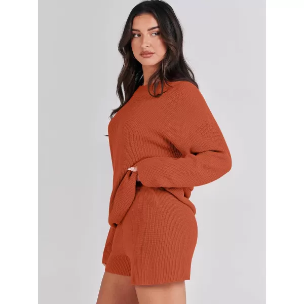 imageANRABESS 2 Piece Outfits For Women 2024 Spring Lounge Matching Loungewear Sets Oversized Sweater and Shorts SetRust