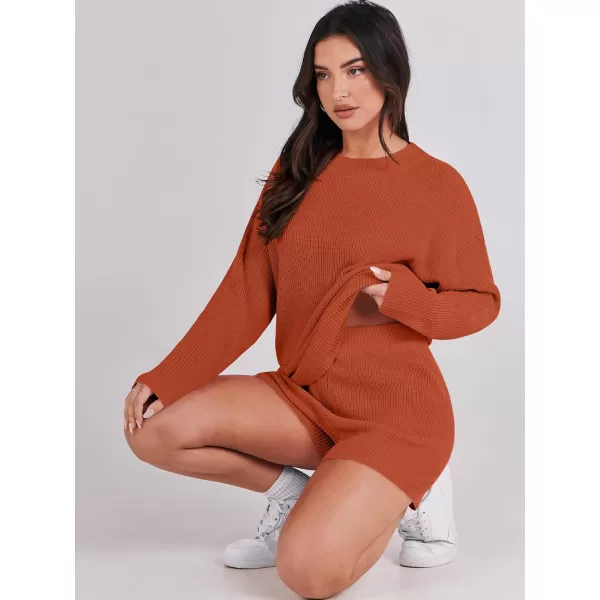 imageANRABESS 2 Piece Outfits For Women 2024 Spring Lounge Matching Loungewear Sets Oversized Sweater and Shorts SetRust