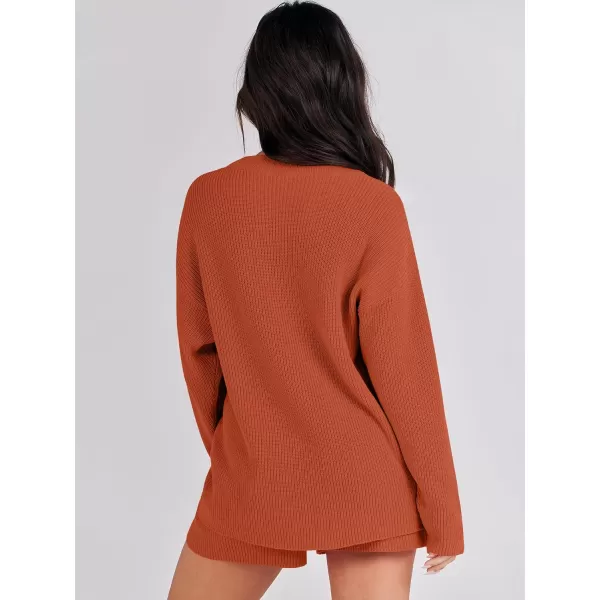 imageANRABESS 2 Piece Outfits For Women 2024 Spring Lounge Matching Loungewear Sets Oversized Sweater and Shorts SetRust
