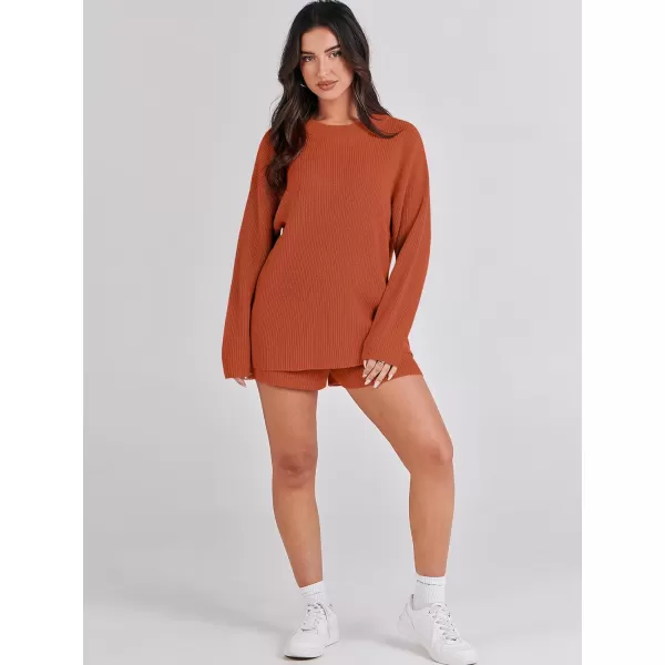 imageANRABESS 2 Piece Outfits For Women 2024 Spring Lounge Matching Loungewear Sets Oversized Sweater and Shorts SetRust