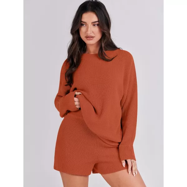 imageANRABESS 2 Piece Outfits For Women 2024 Spring Lounge Matching Loungewear Sets Oversized Sweater and Shorts SetRust