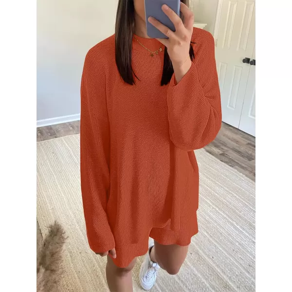imageANRABESS 2 Piece Outfits For Women 2024 Spring Lounge Matching Loungewear Sets Oversized Sweater and Shorts SetRust