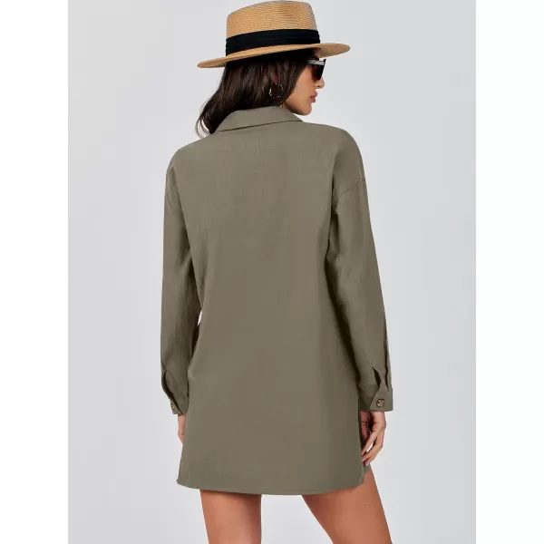 imageANRABESS 2 Piece Outfits for Women Lounge Pajama Sets Casual Long Sleeve Button Down Oversized Shirts Matching ShortsArmy Green
