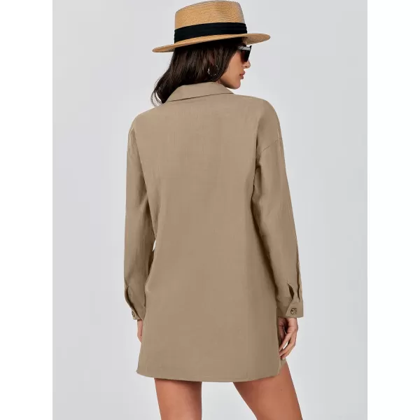 imageANRABESS 2 Piece Outfits for Women Lounge Pajama Sets Casual Long Sleeve Button Down Oversized Shirts Matching ShortsDeep Khaki
