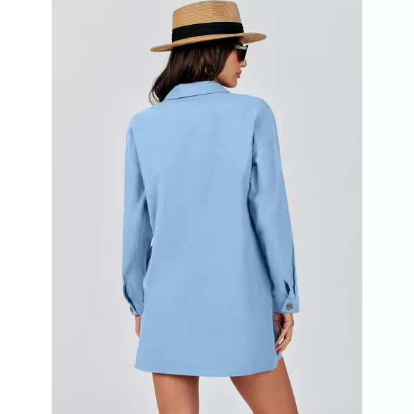 imageANRABESS 2 Piece Outfits for Women Lounge Pajama Sets Casual Long Sleeve Button Down Oversized Shirts Matching ShortsSky