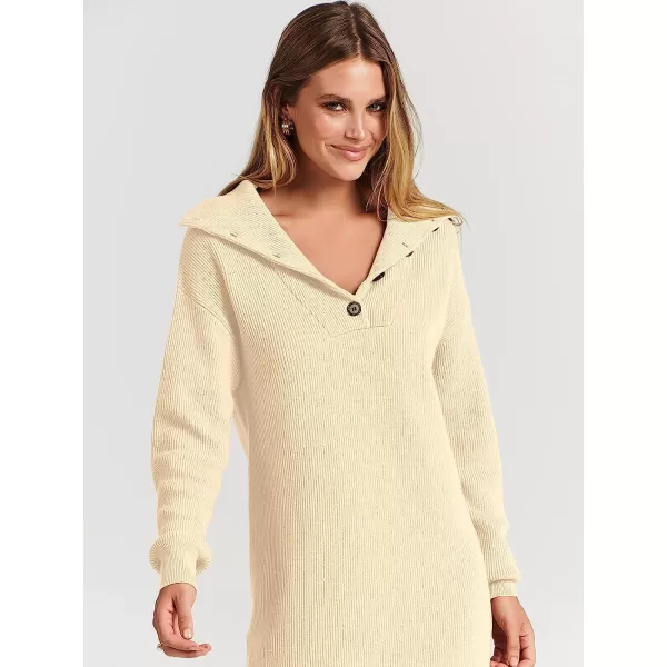 imageANRABESS 2022 Fall Winter Womens Long Sleeve Collared V Neck Sweater Dress Button Lapel Casual Mini Pullover DressesApricot