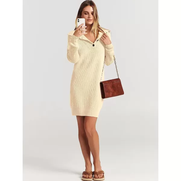 imageANRABESS 2022 Fall Winter Womens Long Sleeve Collared V Neck Sweater Dress Button Lapel Casual Mini Pullover DressesApricot