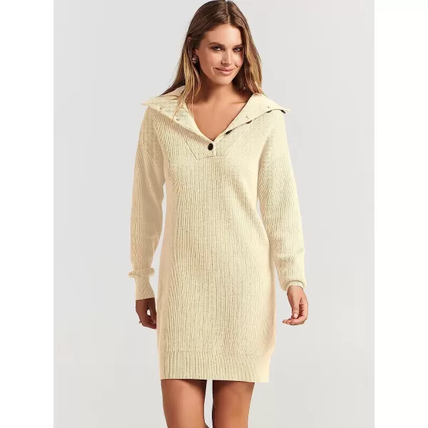 imageANRABESS 2022 Fall Winter Womens Long Sleeve Collared V Neck Sweater Dress Button Lapel Casual Mini Pullover DressesApricot