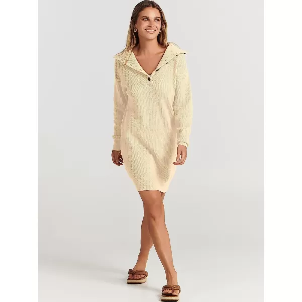 imageANRABESS 2022 Fall Winter Womens Long Sleeve Collared V Neck Sweater Dress Button Lapel Casual Mini Pullover DressesApricot