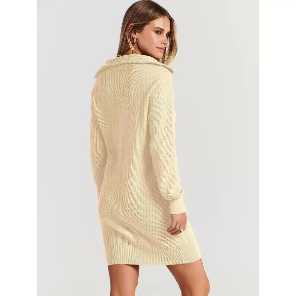 imageANRABESS 2022 Fall Winter Womens Long Sleeve Collared V Neck Sweater Dress Button Lapel Casual Mini Pullover DressesApricot