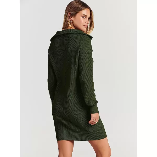 imageANRABESS 2022 Fall Winter Womens Long Sleeve Collared V Neck Sweater Dress Button Lapel Casual Mini Pullover DressesDeep Green