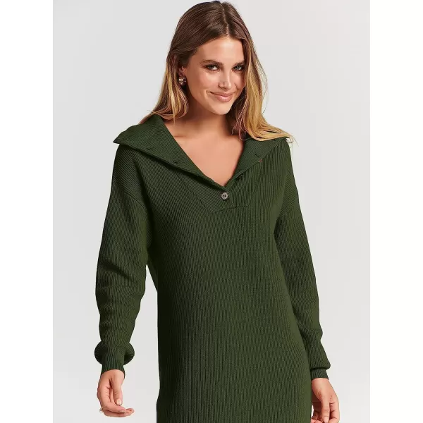 imageANRABESS 2022 Fall Winter Womens Long Sleeve Collared V Neck Sweater Dress Button Lapel Casual Mini Pullover DressesDeep Green