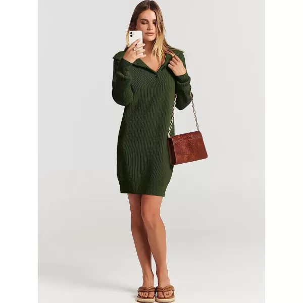 imageANRABESS 2022 Fall Winter Womens Long Sleeve Collared V Neck Sweater Dress Button Lapel Casual Mini Pullover DressesDeep Green