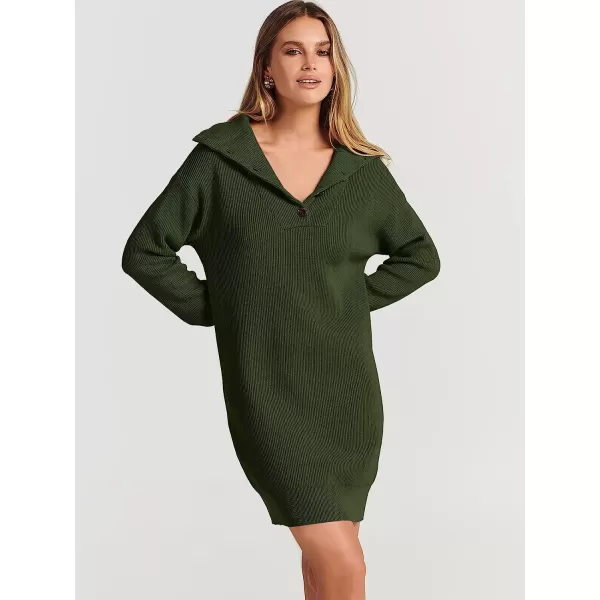 imageANRABESS 2022 Fall Winter Womens Long Sleeve Collared V Neck Sweater Dress Button Lapel Casual Mini Pullover DressesDeep Green