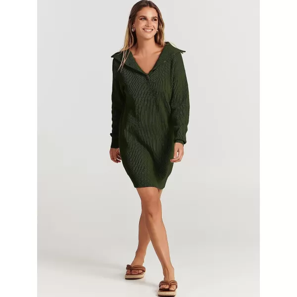 imageANRABESS 2022 Fall Winter Womens Long Sleeve Collared V Neck Sweater Dress Button Lapel Casual Mini Pullover DressesDeep Green