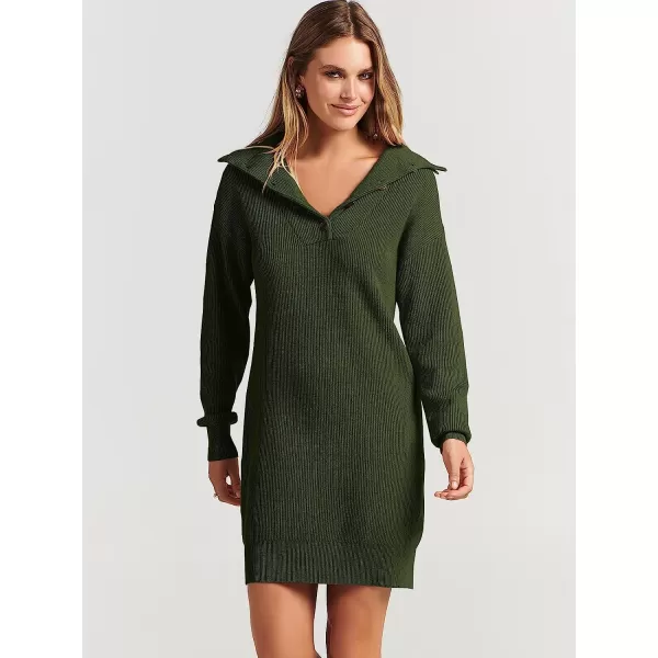imageANRABESS 2022 Fall Winter Womens Long Sleeve Collared V Neck Sweater Dress Button Lapel Casual Mini Pullover DressesDeep Green