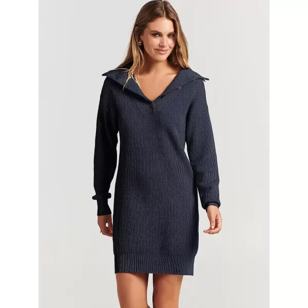 imageANRABESS 2022 Fall Winter Womens Long Sleeve Collared V Neck Sweater Dress Button Lapel Casual Mini Pullover DressesNavy Blue