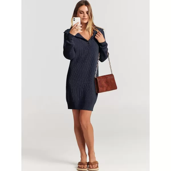 imageANRABESS 2022 Fall Winter Womens Long Sleeve Collared V Neck Sweater Dress Button Lapel Casual Mini Pullover DressesNavy Blue