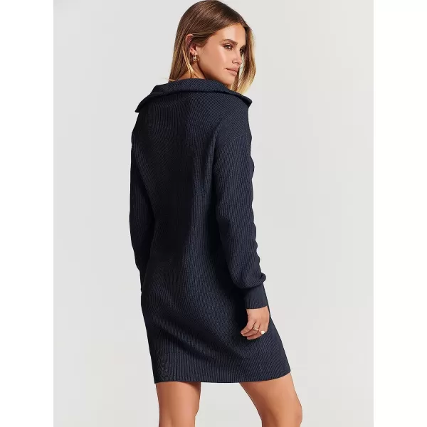 imageANRABESS 2022 Fall Winter Womens Long Sleeve Collared V Neck Sweater Dress Button Lapel Casual Mini Pullover DressesNavy Blue