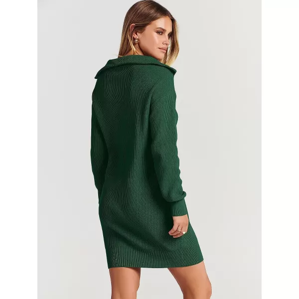 imageANRABESS 2022 Fall Winter Womens Long Sleeve Collared V Neck Sweater Dress Button Lapel Casual Mini Pullover DressesOpal Green