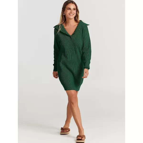 imageANRABESS 2022 Fall Winter Womens Long Sleeve Collared V Neck Sweater Dress Button Lapel Casual Mini Pullover DressesOpal Green