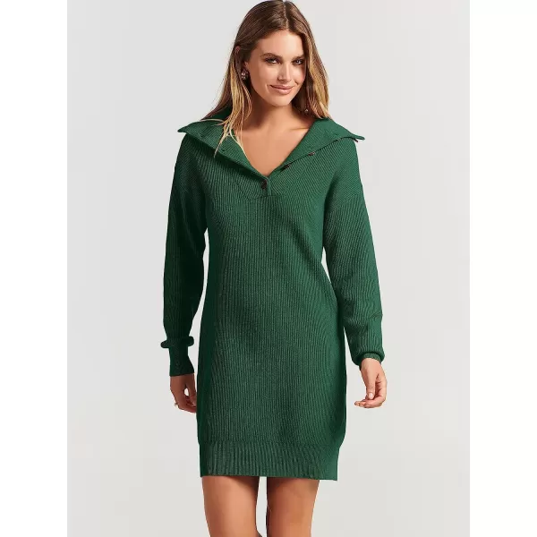 imageANRABESS 2022 Fall Winter Womens Long Sleeve Collared V Neck Sweater Dress Button Lapel Casual Mini Pullover DressesOpal Green