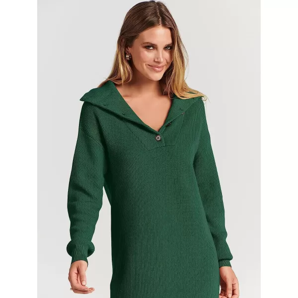 imageANRABESS 2022 Fall Winter Womens Long Sleeve Collared V Neck Sweater Dress Button Lapel Casual Mini Pullover DressesOpal Green
