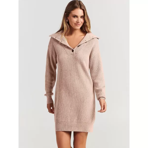 imageANRABESS 2022 Fall Winter Womens Long Sleeve Collared V Neck Sweater Dress Button Lapel Casual Mini Pullover DressesPink