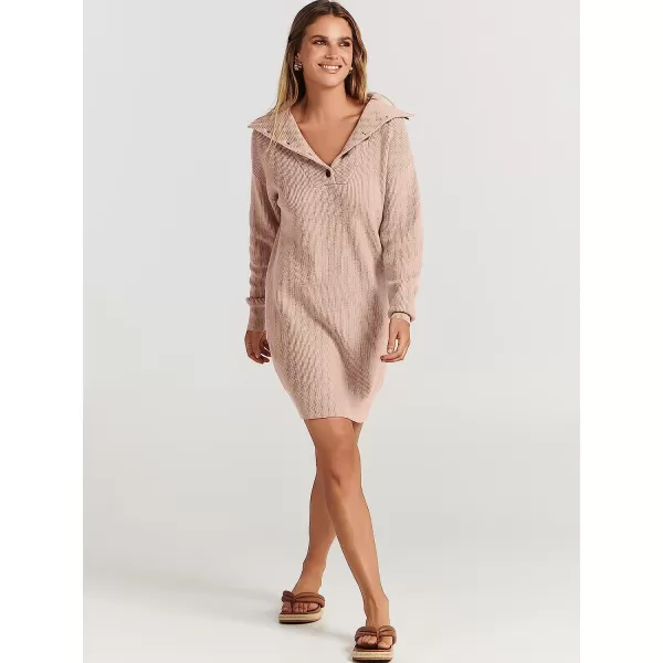 imageANRABESS 2022 Fall Winter Womens Long Sleeve Collared V Neck Sweater Dress Button Lapel Casual Mini Pullover DressesPink