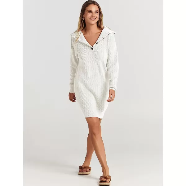 imageANRABESS 2022 Fall Winter Womens Long Sleeve Collared V Neck Sweater Dress Button Lapel Casual Mini Pullover DressesWhite