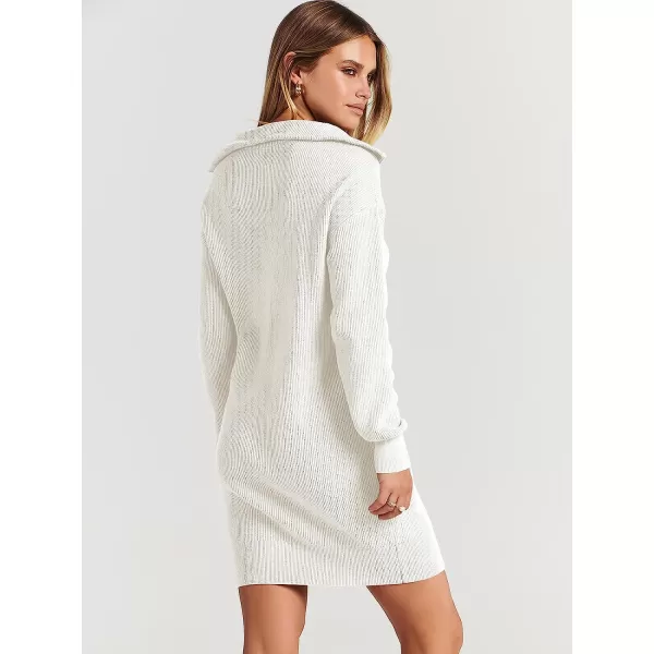 imageANRABESS 2022 Fall Winter Womens Long Sleeve Collared V Neck Sweater Dress Button Lapel Casual Mini Pullover DressesWhite