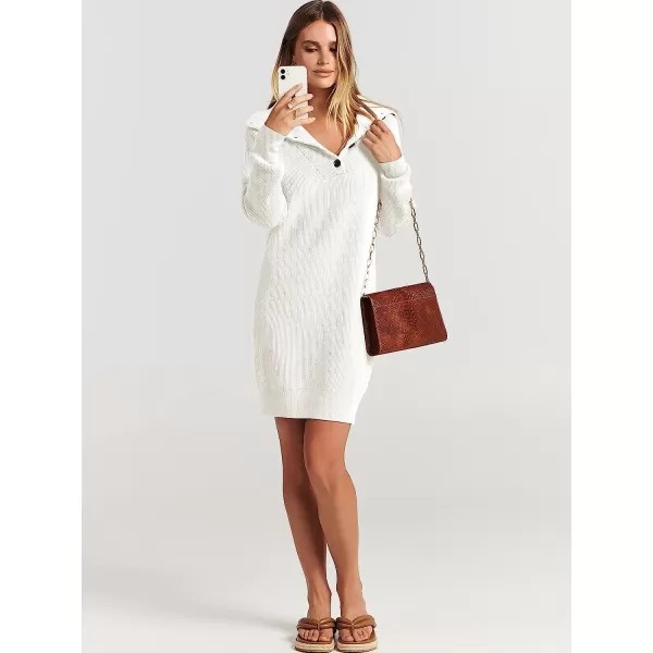 imageANRABESS 2022 Fall Winter Womens Long Sleeve Collared V Neck Sweater Dress Button Lapel Casual Mini Pullover DressesWhite