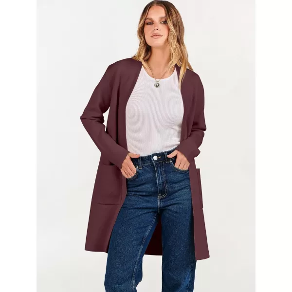 imageANRABESS Cardigan Sweater for Women Casual 2023 Fall Winter Fashion Coat Long Sleeve Open Front Knit Coatigan ClothesBurgundy