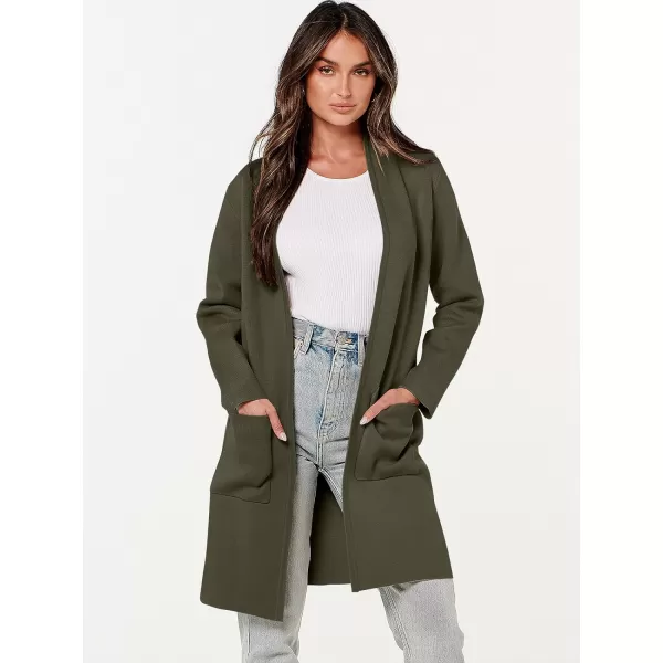 imageANRABESS Cardigan Sweater for Women Casual 2023 Fall Winter Fashion Coat Long Sleeve Open Front Knit Coatigan ClothesDark Green