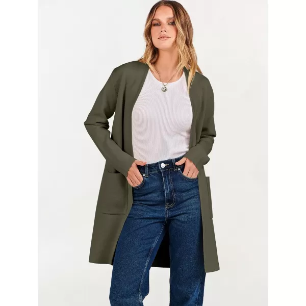 imageANRABESS Cardigan Sweater for Women Casual 2023 Fall Winter Fashion Coat Long Sleeve Open Front Knit Coatigan ClothesDark Green