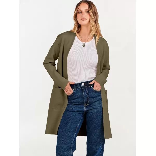 imageANRABESS Cardigan Sweater for Women Casual 2023 Fall Winter Fashion Coat Long Sleeve Open Front Knit Coatigan ClothesOlive
