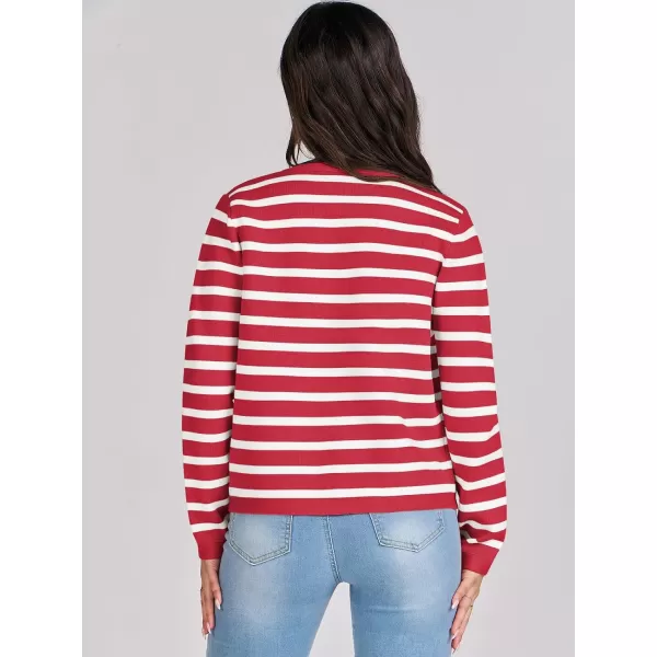 imageANRABESS Cardigan Sweaters for Women 2023 Fall Long Sleeve Cropped Striped Knitted Jackets with PocketsRed White Stripe