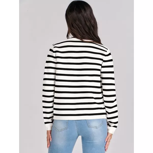 imageANRABESS Cardigan Sweaters for Women 2023 Fall Long Sleeve Cropped Striped Knitted Jackets with PocketsWhite Black Stripe