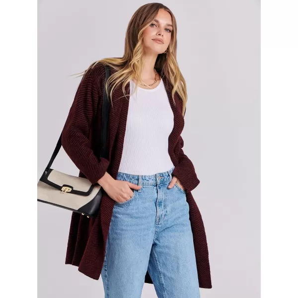 imageANRABESS Cardigan for Women Casual Long Sleeve Open Front Hooded Sweater Coat Striped Knit Coatigan 2023 Fall JacketRedblack