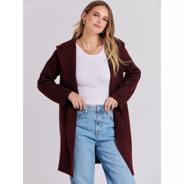 imageANRABESS Cardigan for Women Casual Long Sleeve Open Front Hooded Sweater Coat Striped Knit Coatigan 2023 Fall JacketRedblack