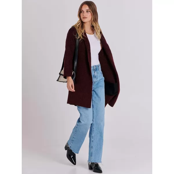 imageANRABESS Cardigan for Women Casual Long Sleeve Open Front Hooded Sweater Coat Striped Knit Coatigan 2023 Fall JacketRedblack