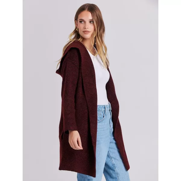 imageANRABESS Cardigan for Women Casual Long Sleeve Open Front Hooded Sweater Coat Striped Knit Coatigan 2023 Fall JacketRedblack