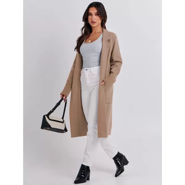imageANRABESS Cardigan for Women Oversized Open Front Long Sleeve Lapel Sweater Blazer Coat Fall Outwear CoatiganKhaki