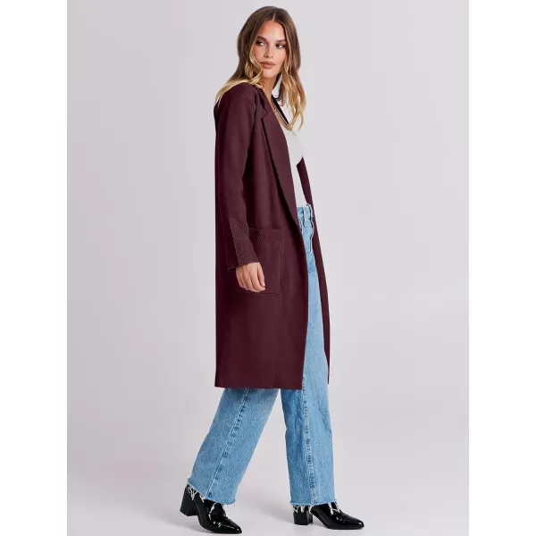 imageANRABESS Cardigan for Women Oversized Open Front Sweater Coat Long Sleeve Lapel Blazer Jacket Fall Outwear CoatiganMaroon