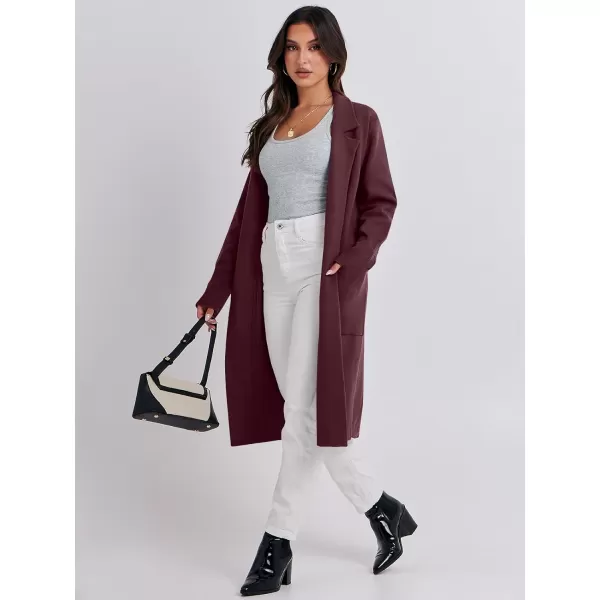 imageANRABESS Cardigan for Women Oversized Open Front Sweater Coat Long Sleeve Lapel Blazer Jacket Fall Outwear CoatiganMaroon